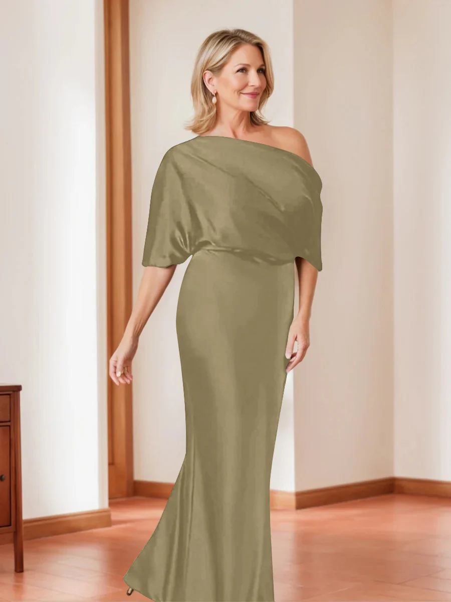 Sheath/Column One-Shoulder 1/2 Sleeves Elegant Plus Size Mother of the Bride Dresses - Image 43