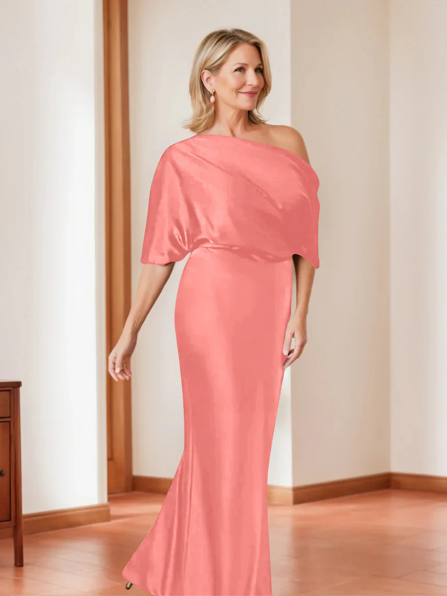 Sheath/Column One-Shoulder 1/2 Sleeves Elegant Plus Size Mother of the Bride Dresses - Image 44