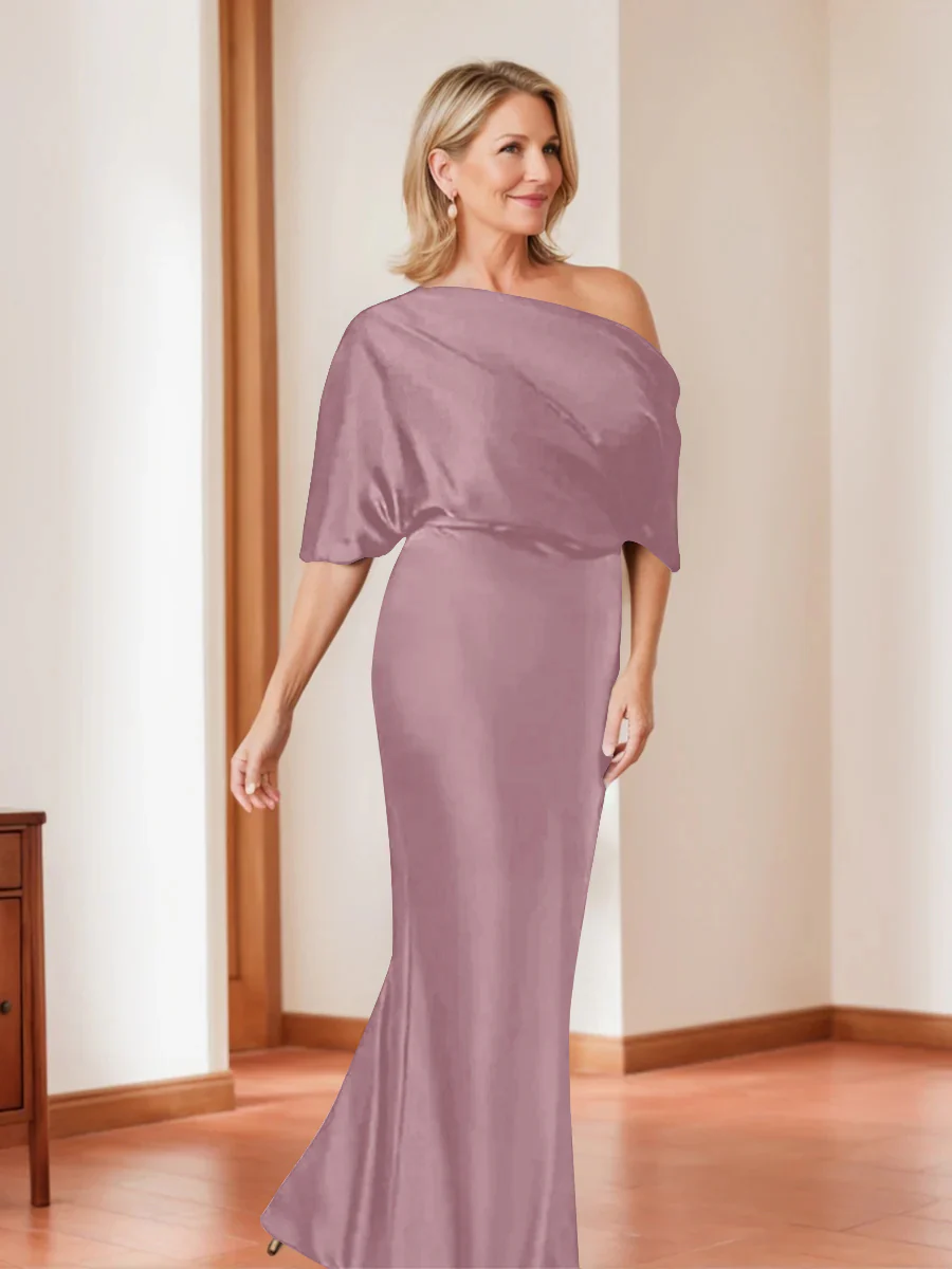 Sheath/Column One-Shoulder 1/2 Sleeves Elegant Plus Size Mother of the Bride Dresses - Image 45