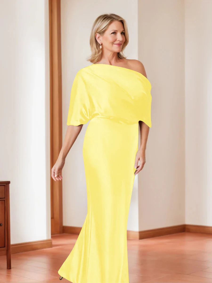 Sheath/Column One-Shoulder 1/2 Sleeves Elegant Plus Size Mother of the Bride Dresses - Image 46