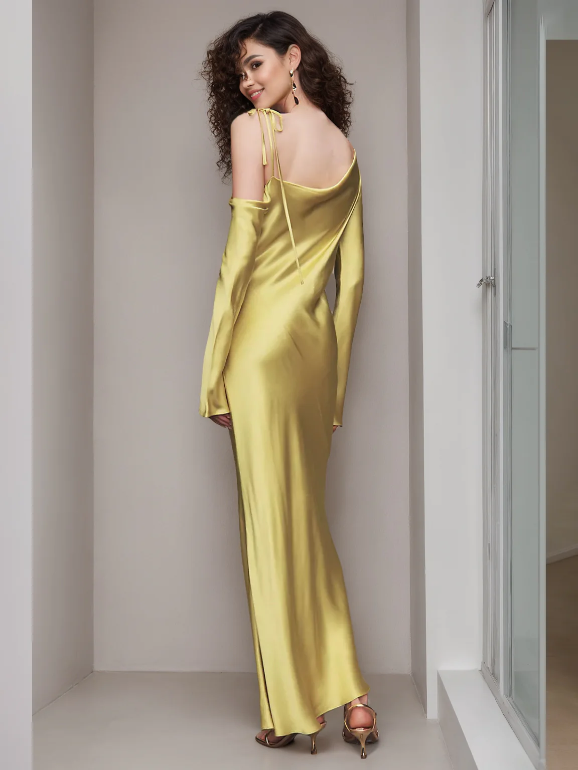 Sheath/Column One-shoulder Ankle Length Long Sleeves Wedding Guest Dress - Image 2