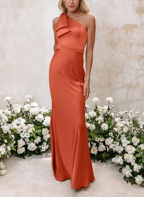 Sheath/Column One-Shoulder Floor-length Long Bridesmaid Dresses - Image 12