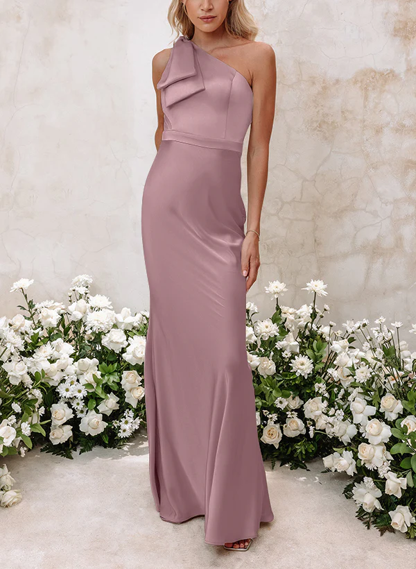Sheath/Column One-Shoulder Floor-length Long Bridesmaid Dresses - Image 23