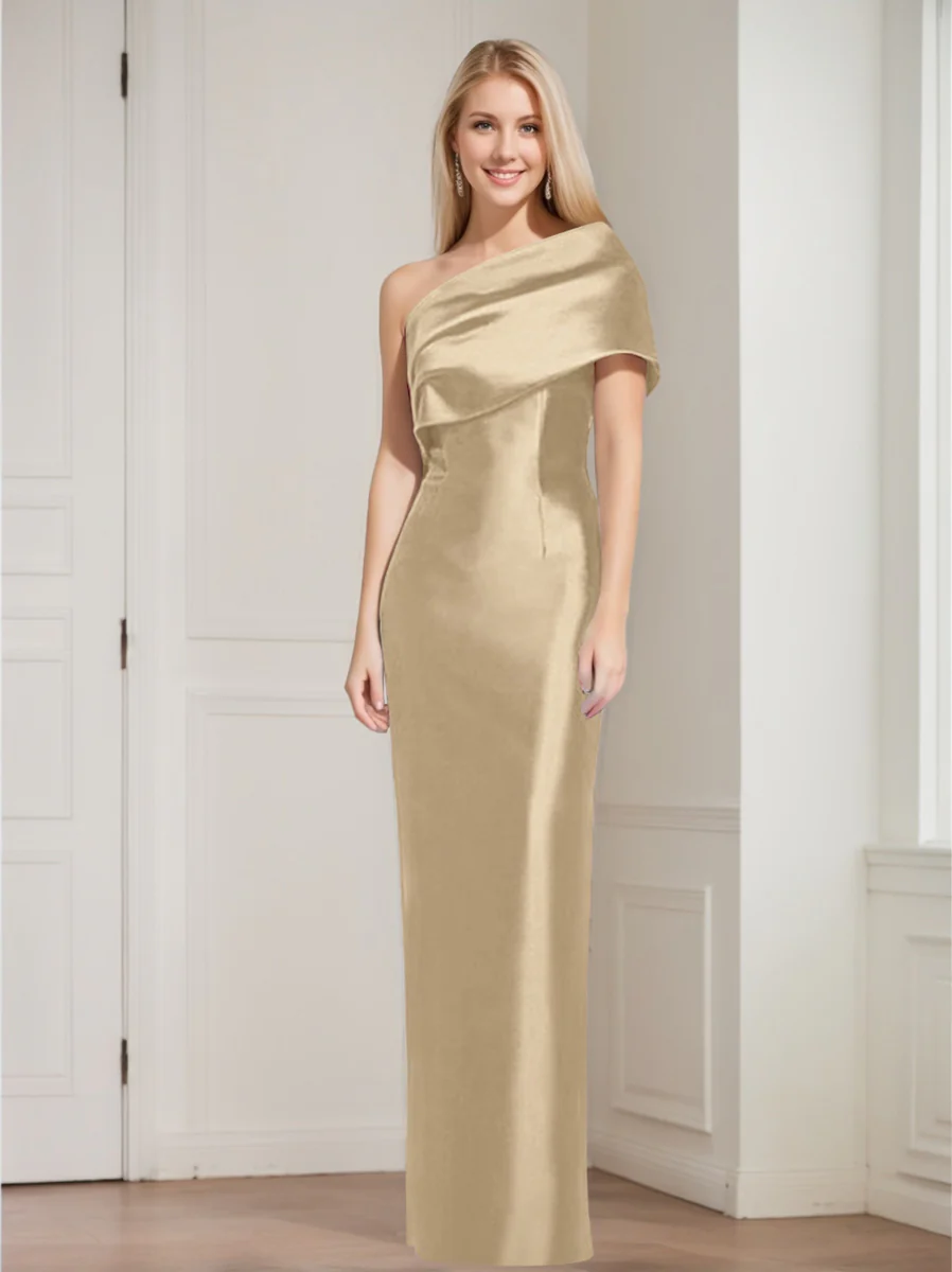 Sheath/Column One-Shoulder Sleeveless Floor-Length Mother of the Bride Dresses with Bowknot - Image 18