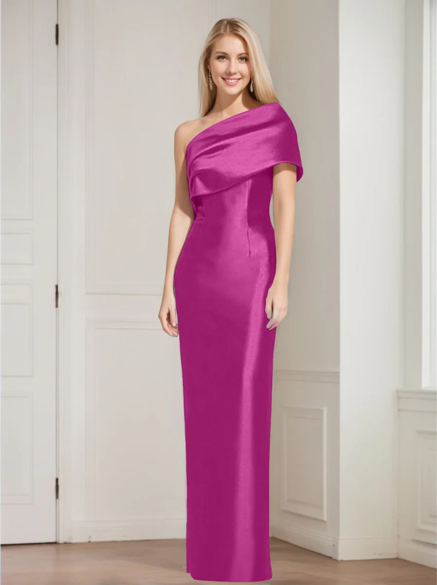 Sheath/Column One-Shoulder Sleeveless Floor-Length Mother of the Bride Dresses with Bowknot - Image 27