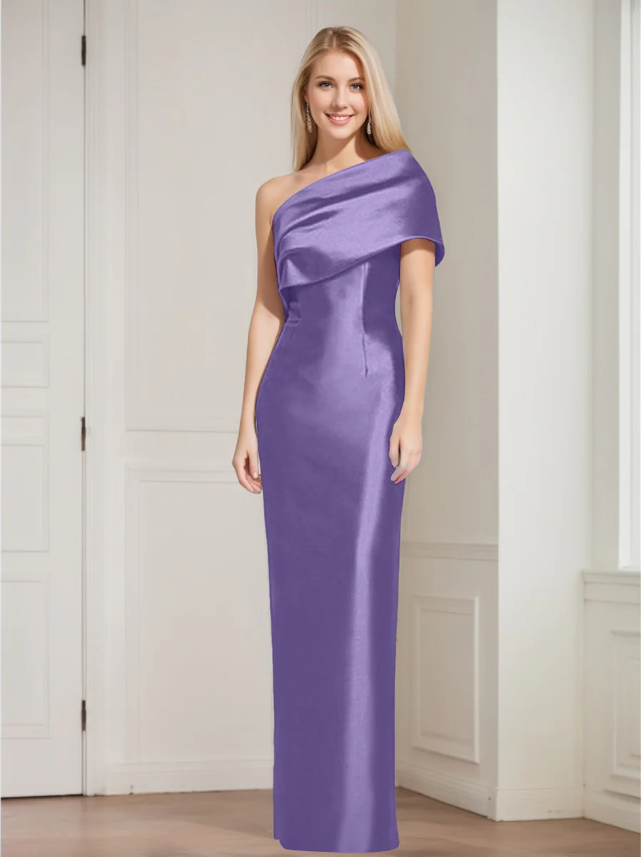 Sheath/Column One-Shoulder Sleeveless Floor-Length Mother of the Bride Dresses with Bowknot - Image 31