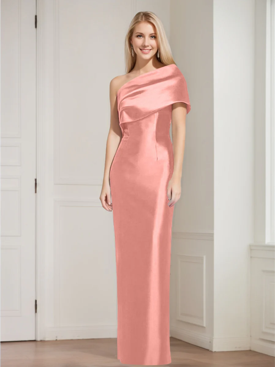 Sheath/Column One-Shoulder Sleeveless Floor-Length Mother of the Bride Dresses with Bowknot - Image 40