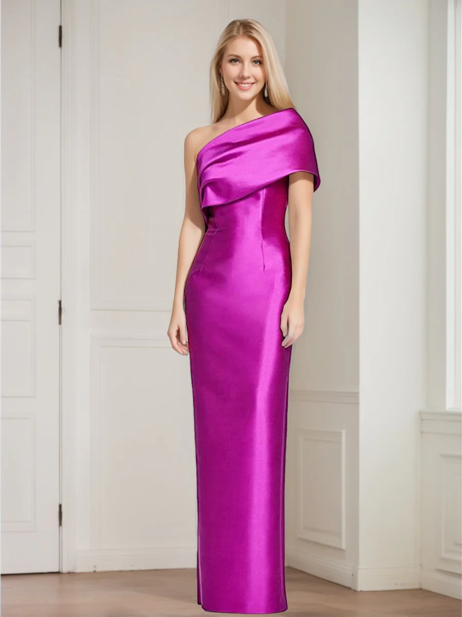 Sheath/Column One-Shoulder Sleeveless Floor-Length Mother of the Bride Dresses with Bowknot - Image 5