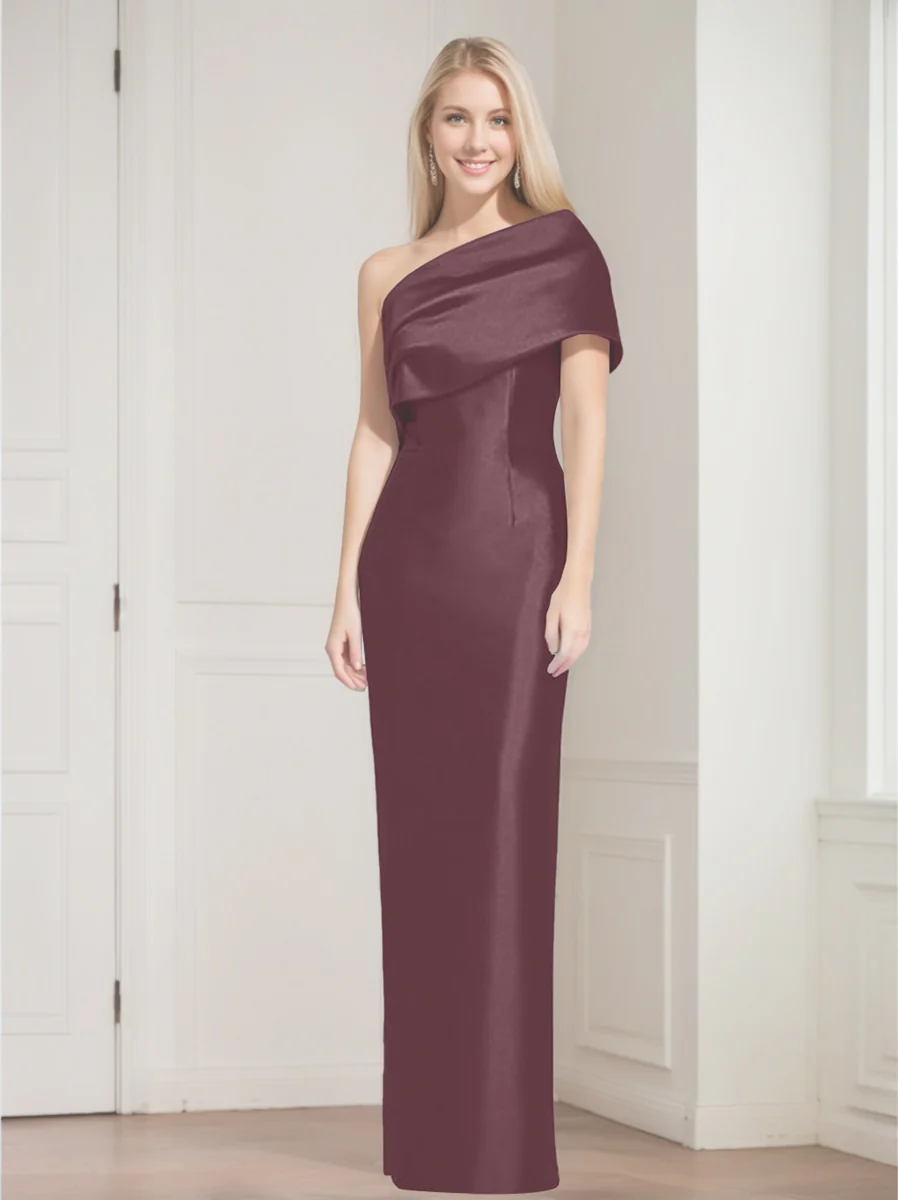 Sheath/Column One-Shoulder Sleeveless Floor-Length Mother of the Bride Dresses with Bowknot - Image 51