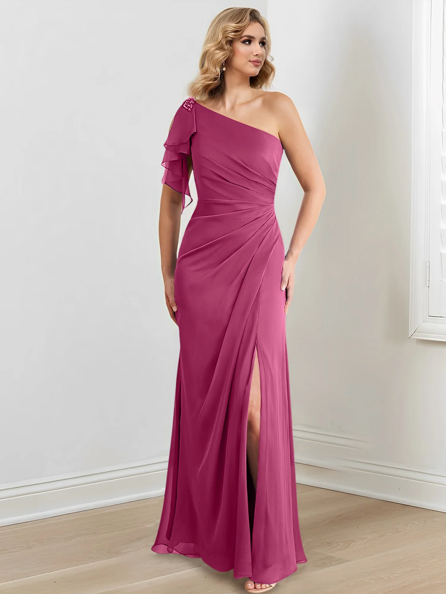 Sheath/Column One-Shoulder Floor-Length Mother of the Bride Dresses - Image 22