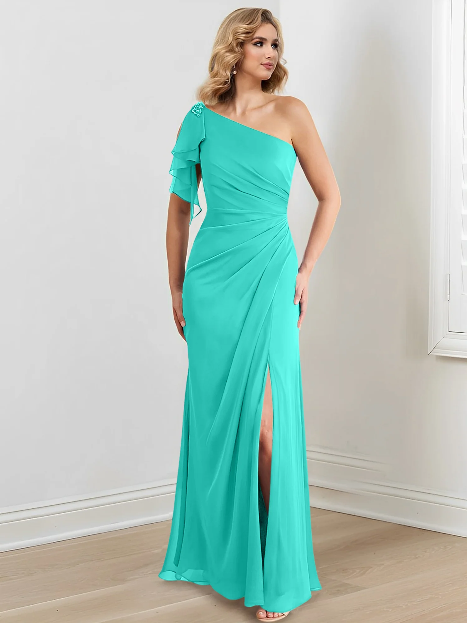 Sheath/Column One-Shoulder Floor-Length Mother of the Bride Dresses - Image 69