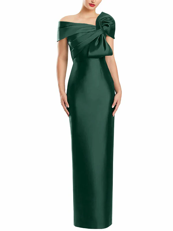 Sheath/Column One-Shoulder Floor-Length Mother of the Bride Dresses with Bow - Image 14