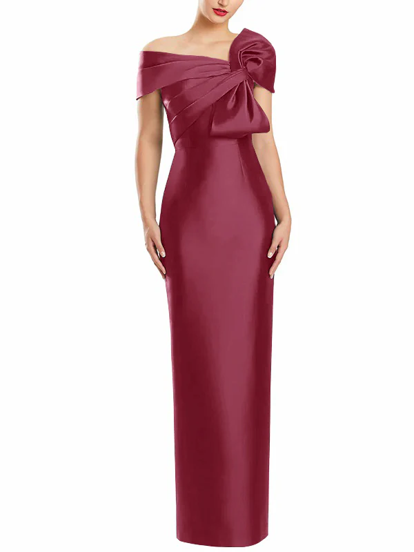 Sheath/Column One-Shoulder Floor-Length Mother of the Bride Dresses with Bow - Image 25