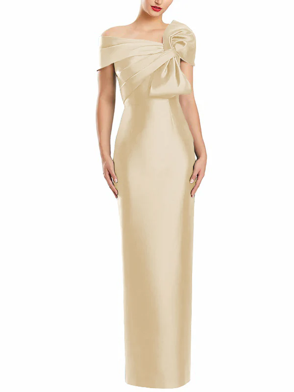 Sheath/Column One-Shoulder Floor-Length Mother of the Bride Dresses with Bow - Image 37