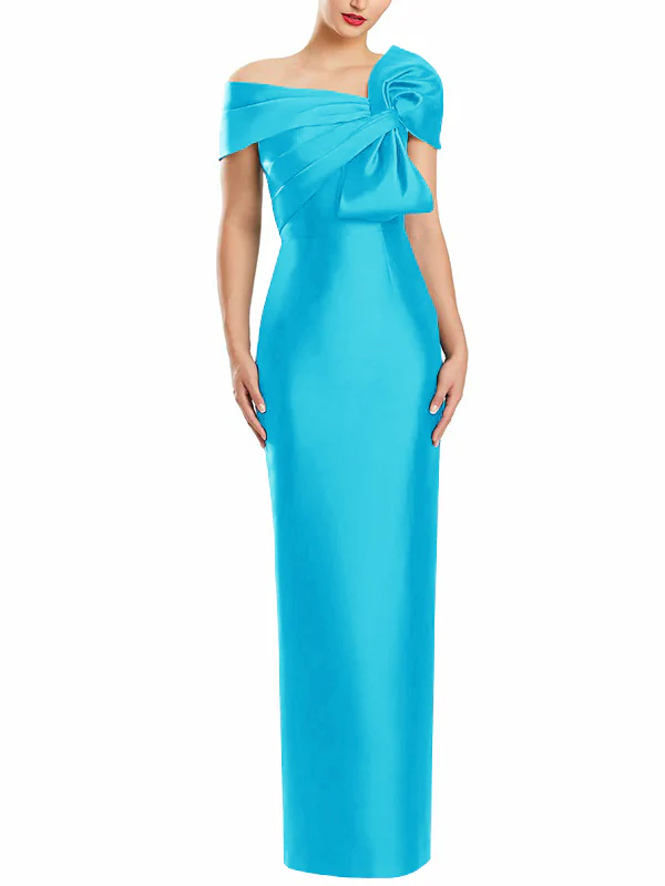 Sheath/Column One-Shoulder Floor-Length Mother of the Bride Dresses with Bow - Image 54