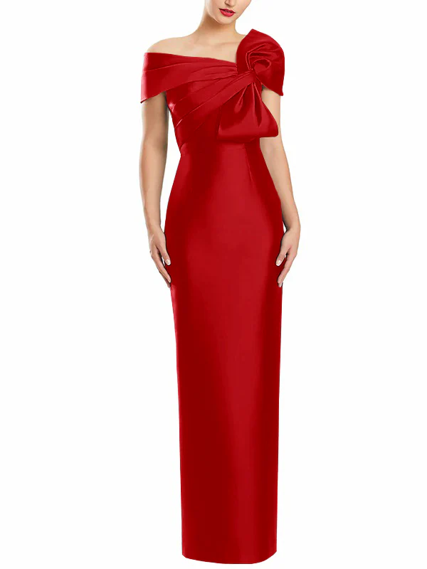 Sheath/Column One-Shoulder Floor-Length Mother of the Bride Dresses with Bow - Image 59