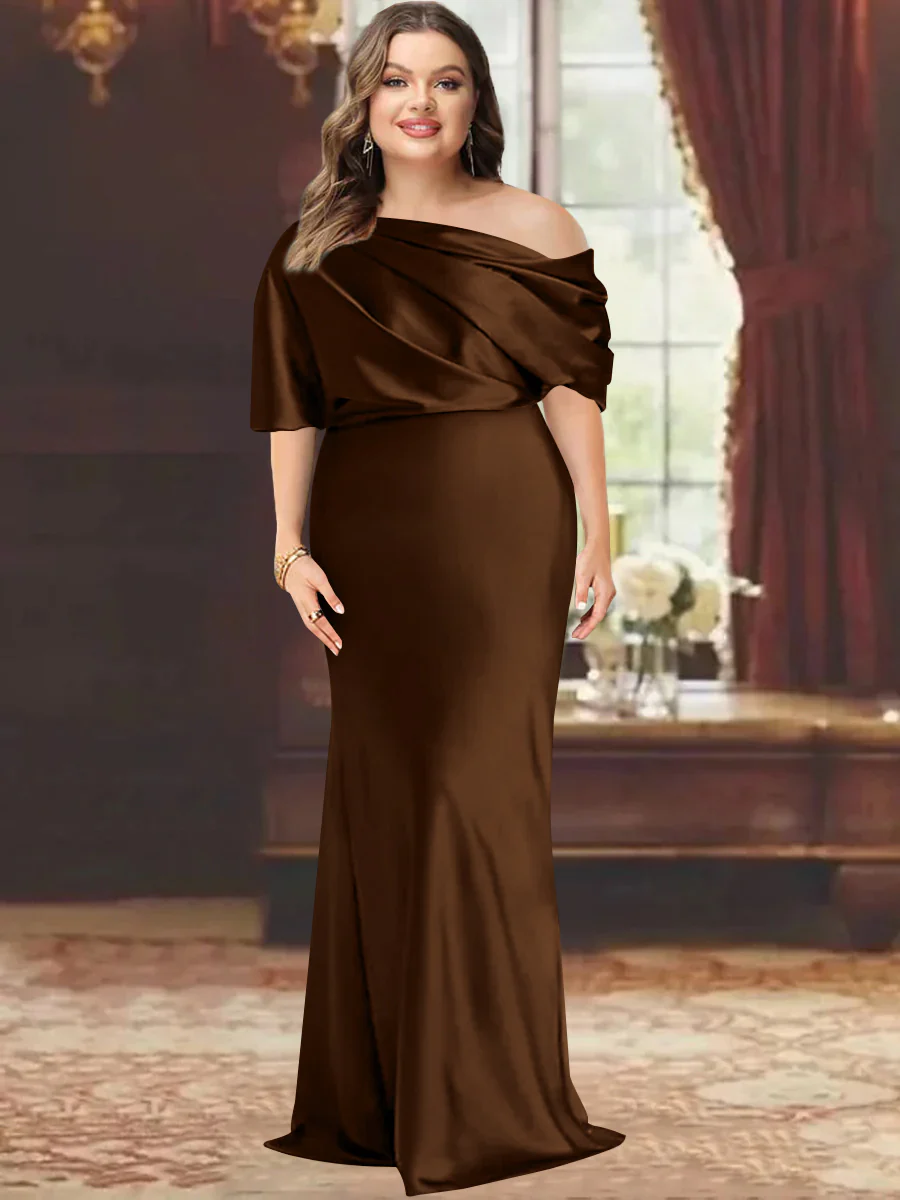 Sheath/Column One-Shoulder Floor-Length Plus Size Mother of the Bride Dresses with Ruffles - Image 11