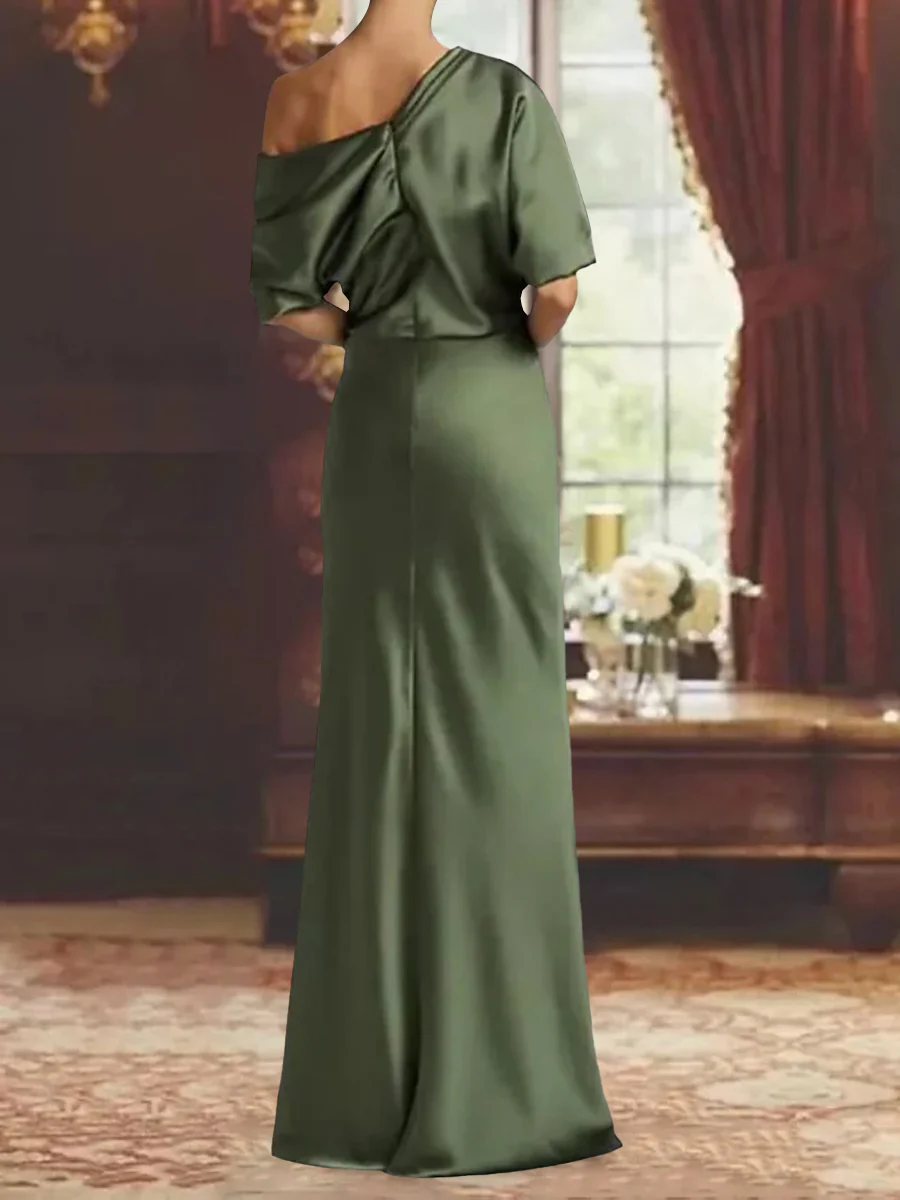 Sheath/Column One-Shoulder Floor-Length Plus Size Mother of the Bride Dresses with Ruffles - Image 2