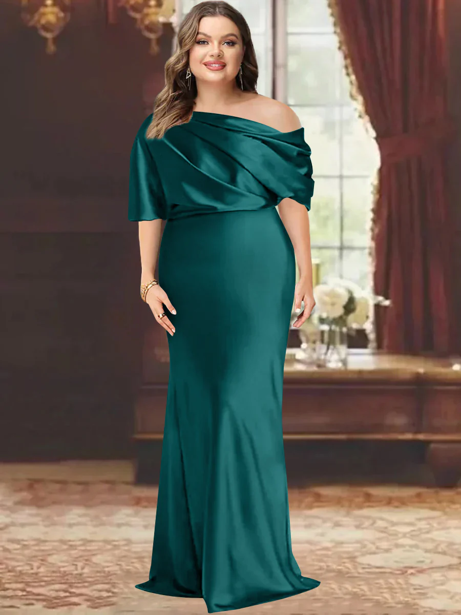 Sheath/Column One-Shoulder Floor-Length Plus Size Mother of the Bride Dresses with Ruffles - Image 24