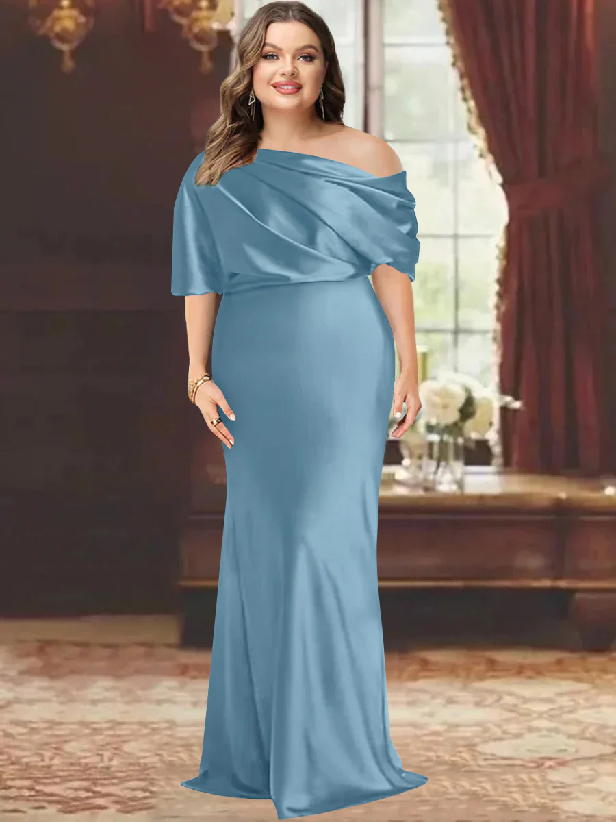 Sheath/Column One-Shoulder Floor-Length Plus Size Mother of the Bride Dresses with Ruffles - Image 43