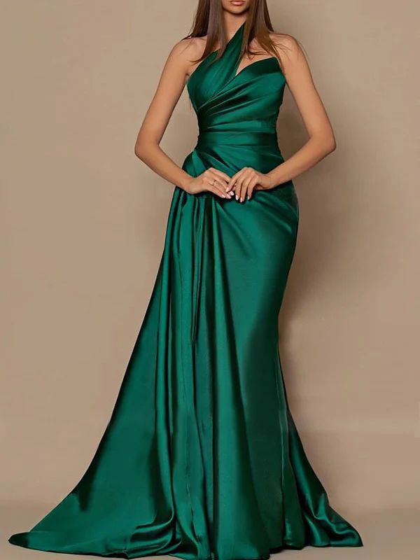 Sheath/Column One-Shoulder Evening Dresses Floor-length Prom Party Dress with Ruffles - Image 2