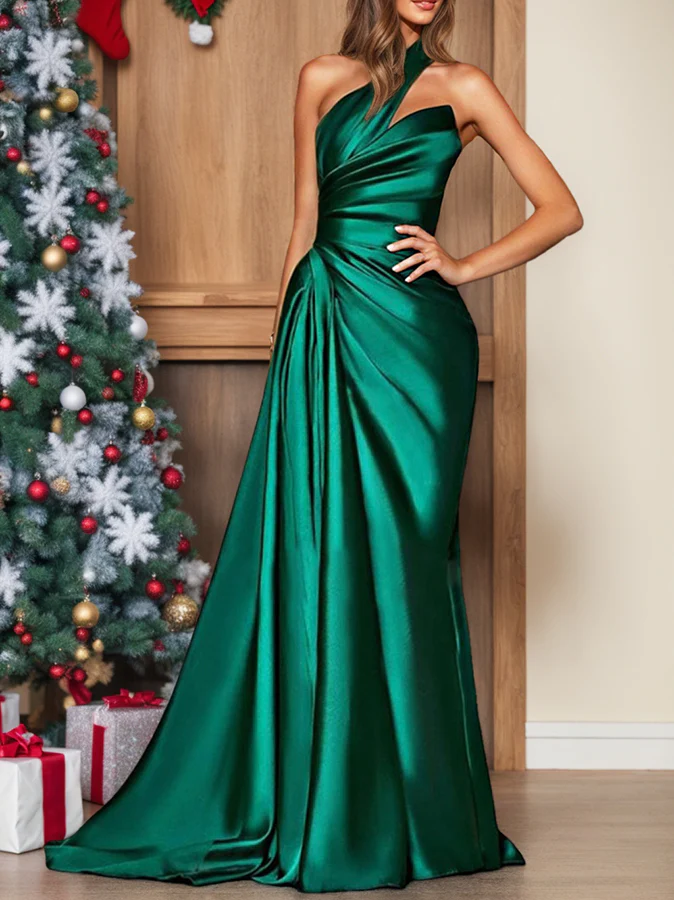 Sheath/Column One-Shoulder Evening Dresses Floor-length Prom Party Dress with Ruffles - Image 6