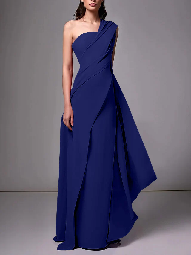 Sheath/Column One-Shoulder Sleeveless Evening Dresses With Pleats Ruched - Image 15