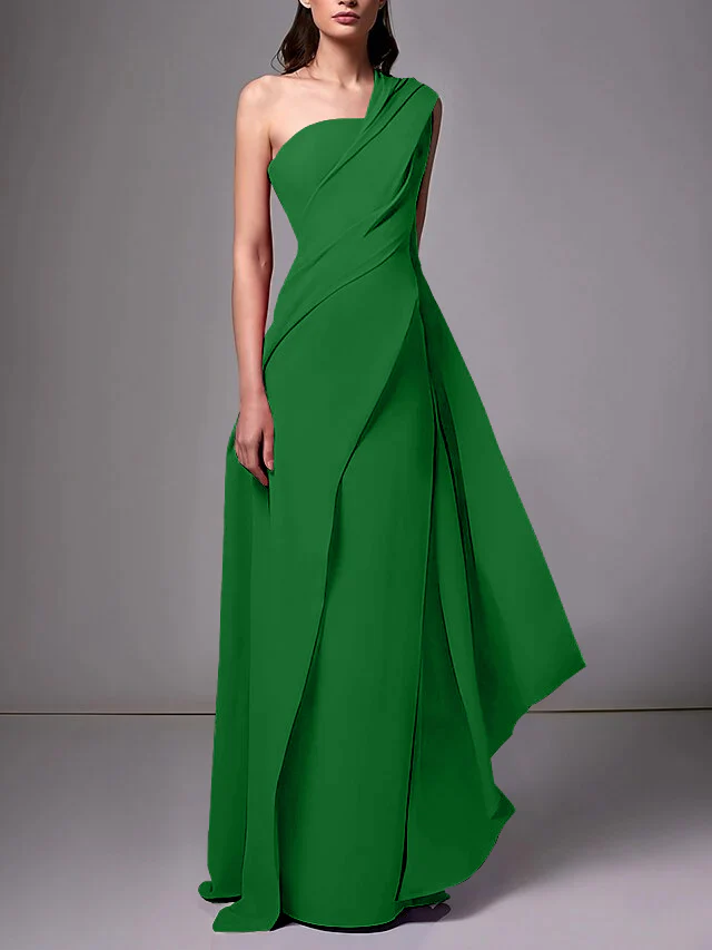 Sheath/Column One-Shoulder Sleeveless Evening Dresses With Pleats Ruched - Image 21