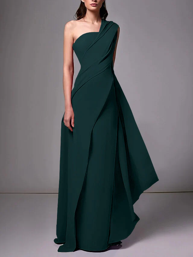 Sheath/Column One-Shoulder Sleeveless Evening Dresses With Pleats Ruched - Image 36