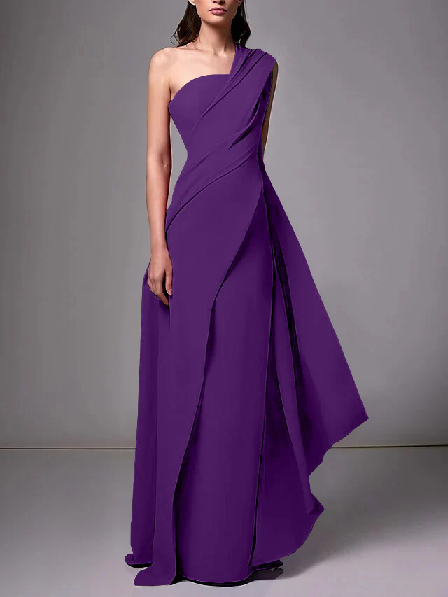 Sheath/Column One-Shoulder Sleeveless Evening Dresses With Pleats Ruched - Image 38