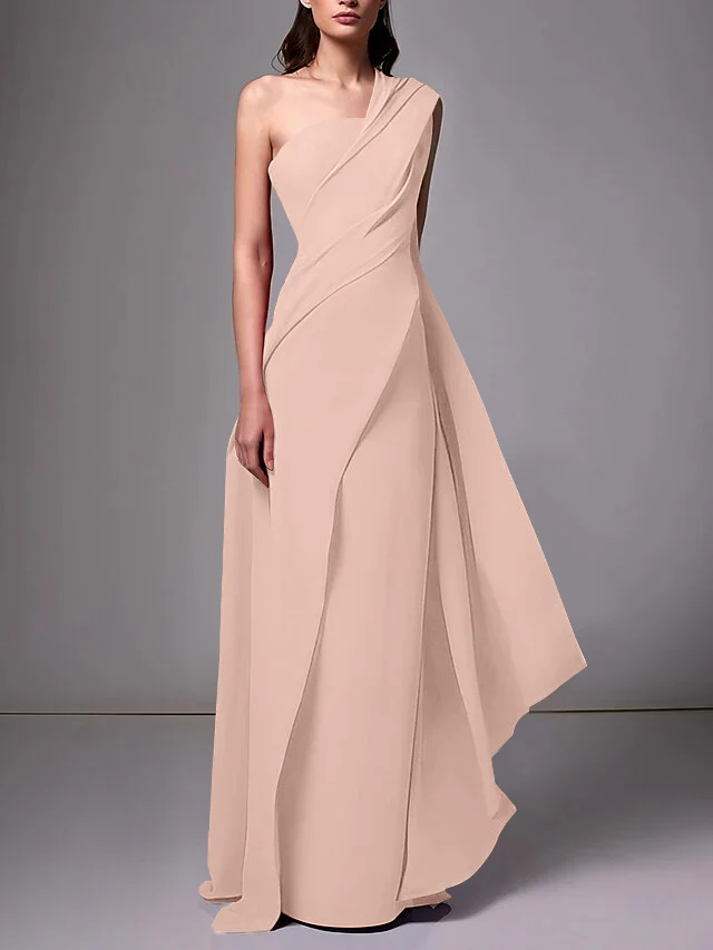 Sheath/Column One-Shoulder Sleeveless Evening Dresses With Pleats Ruched - Image 5