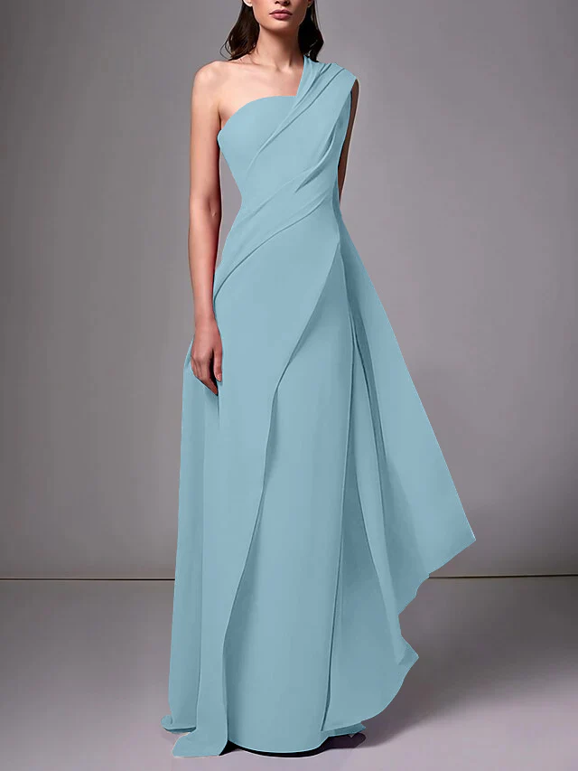 Sheath/Column One-Shoulder Sleeveless Evening Dresses With Pleats Ruched - Image 6