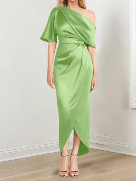 Sheath/Column One-Shoulder Short Sleeves Asymmetrical Mother of the Bride Dresses with Ruffles - Image 11