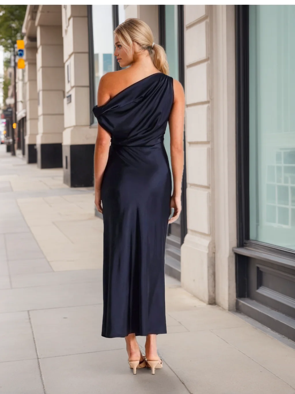 Sheath/Column One-Shoulder Sleeveless Ankle-Length Wedding Guest Dresses with Ruffles - Image 2