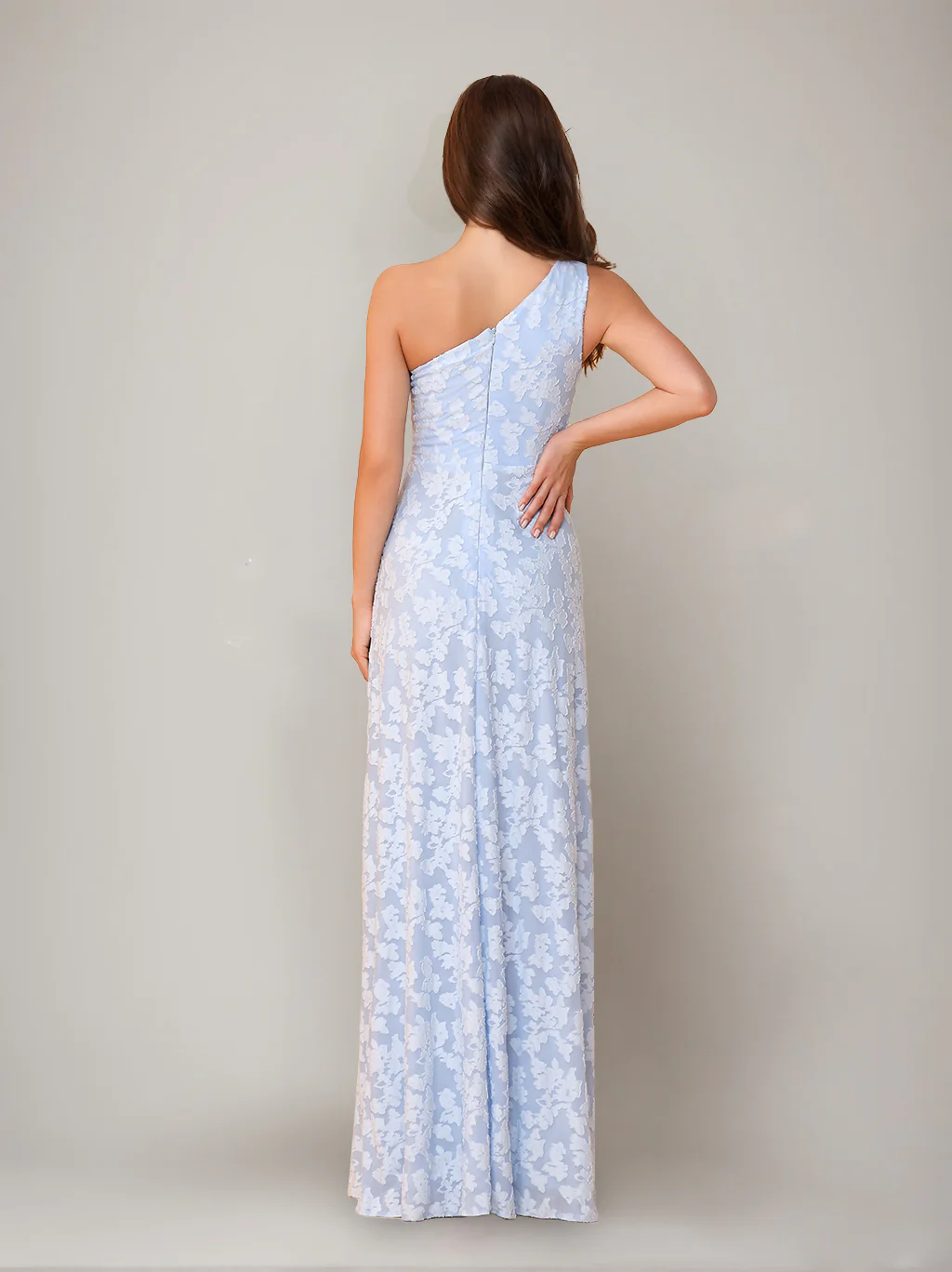 Sheath/Column One-Shoulder Sleeveless Floor-Length Bridesmaid Dresses with Split Side & Sash - Image 4