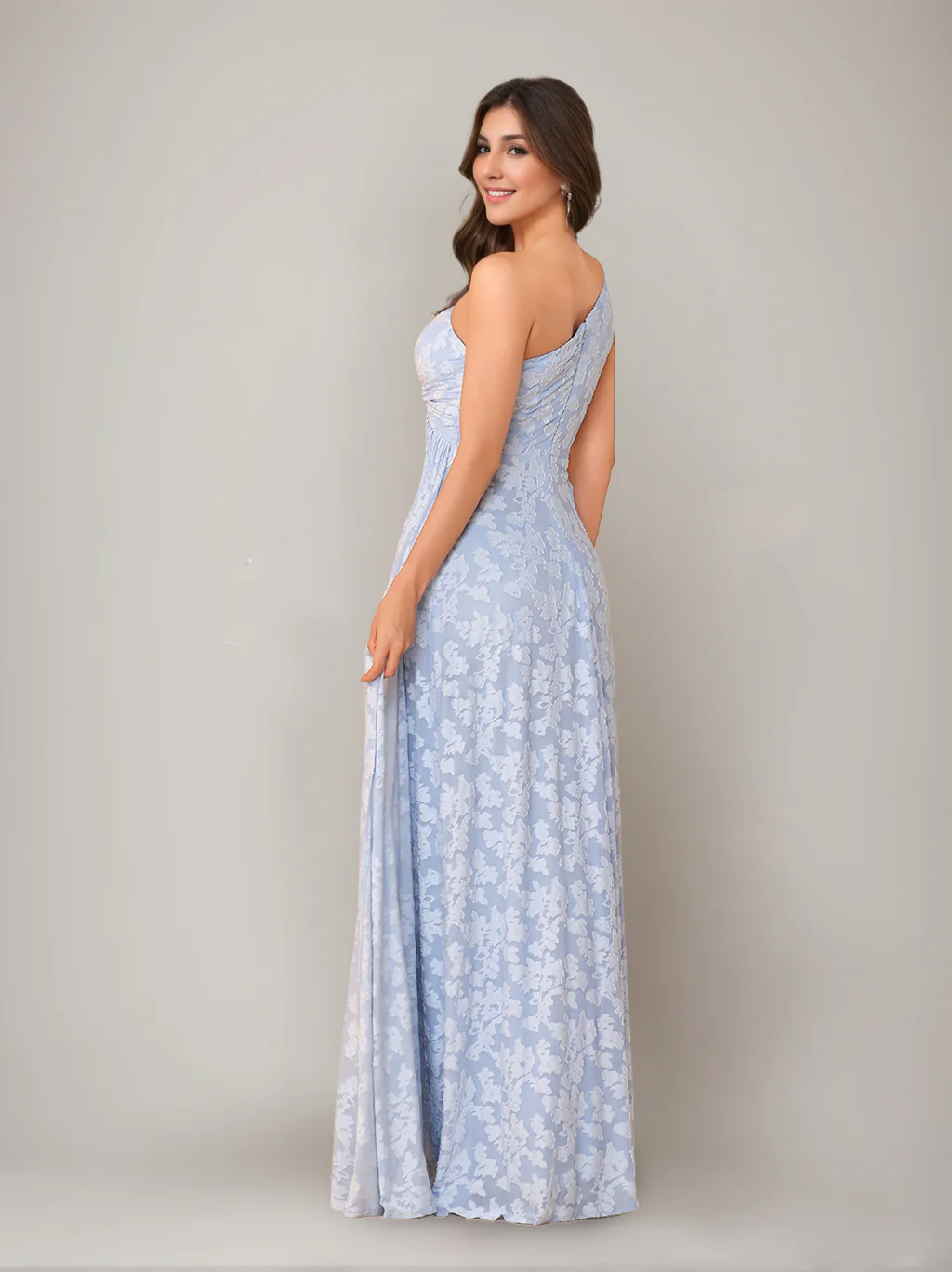 Sheath/Column One-Shoulder Sleeveless Floor-Length Bridesmaid Dresses with Split Side & Sash - Image 5
