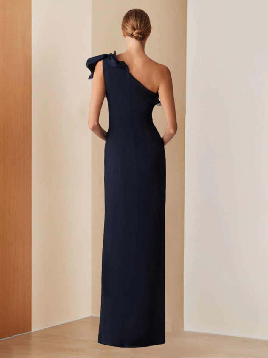 Sheath/Column One-Shoulder Sleeveless Floor-Length Chic Evening Dresses with Ruffles - Image 2