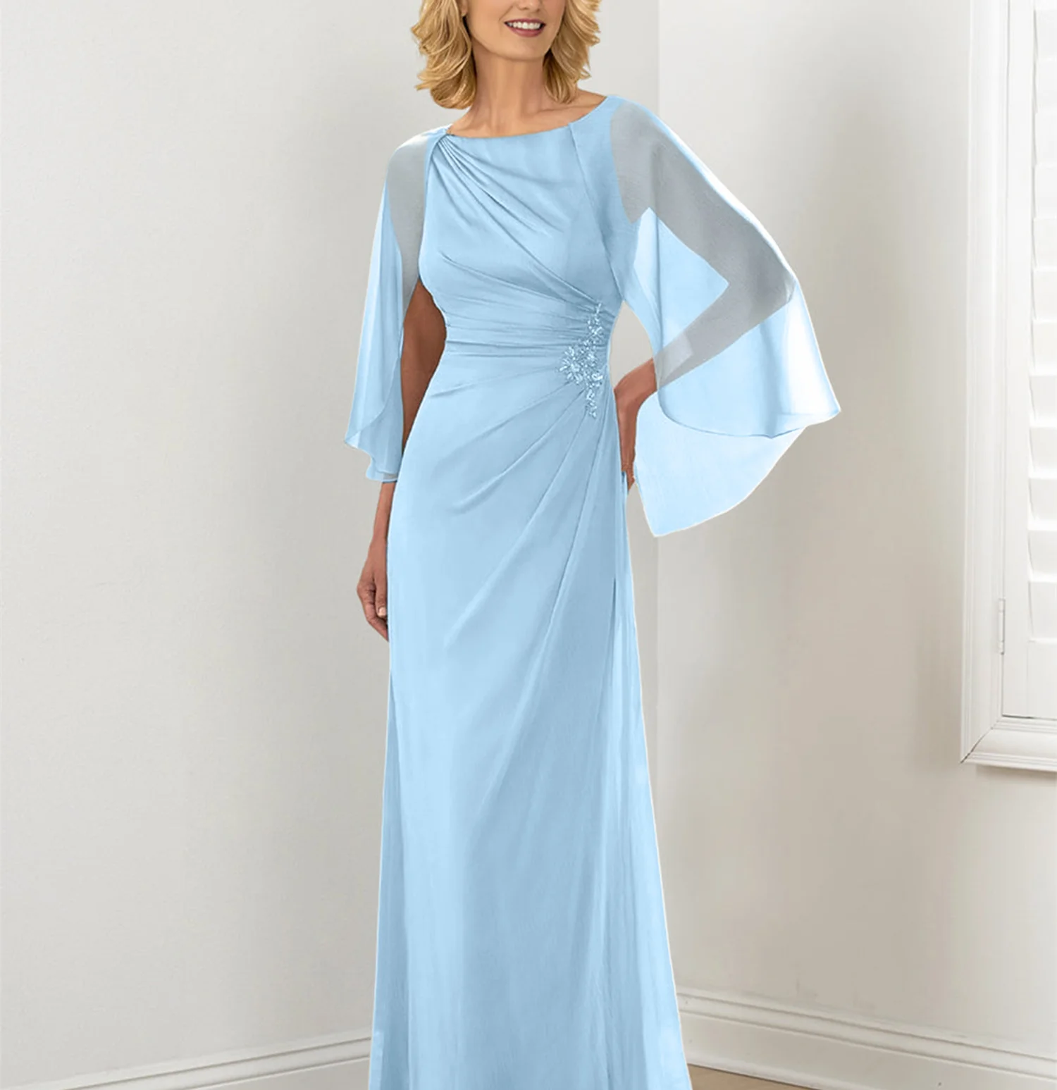 Sheath/Column Round Neck Mother of the Bride Dresses with Ruched - Image 10