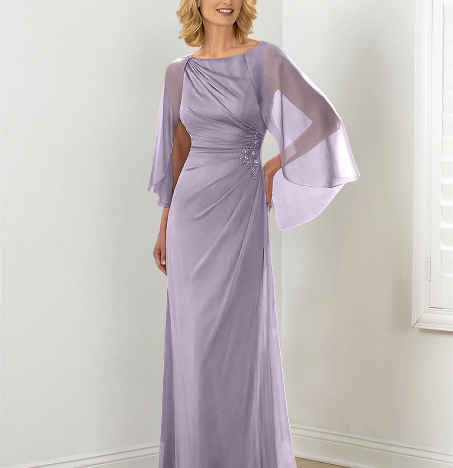 Sheath/Column Round Neck Mother of the Bride Dresses with Ruched - Image 11