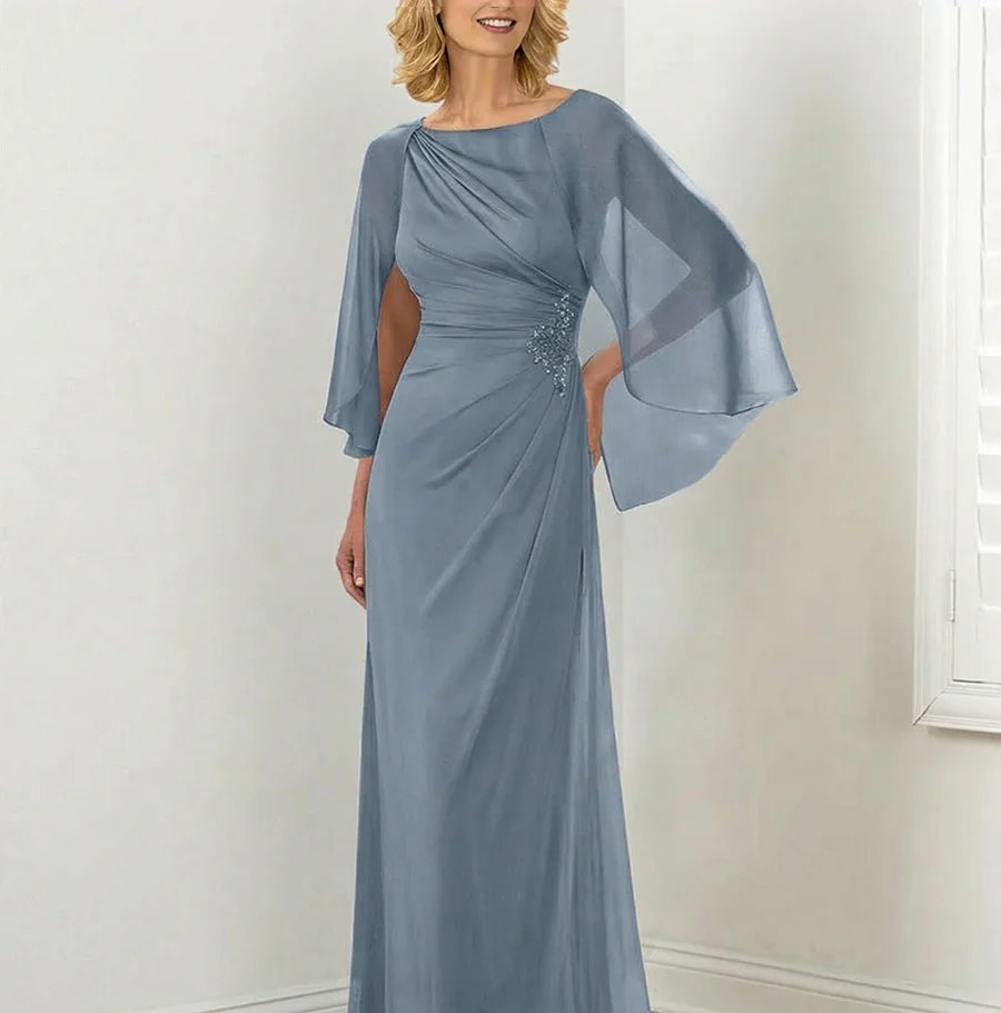 Sheath/Column Round Neck Mother of the Bride Dresses with Ruched - Image 12