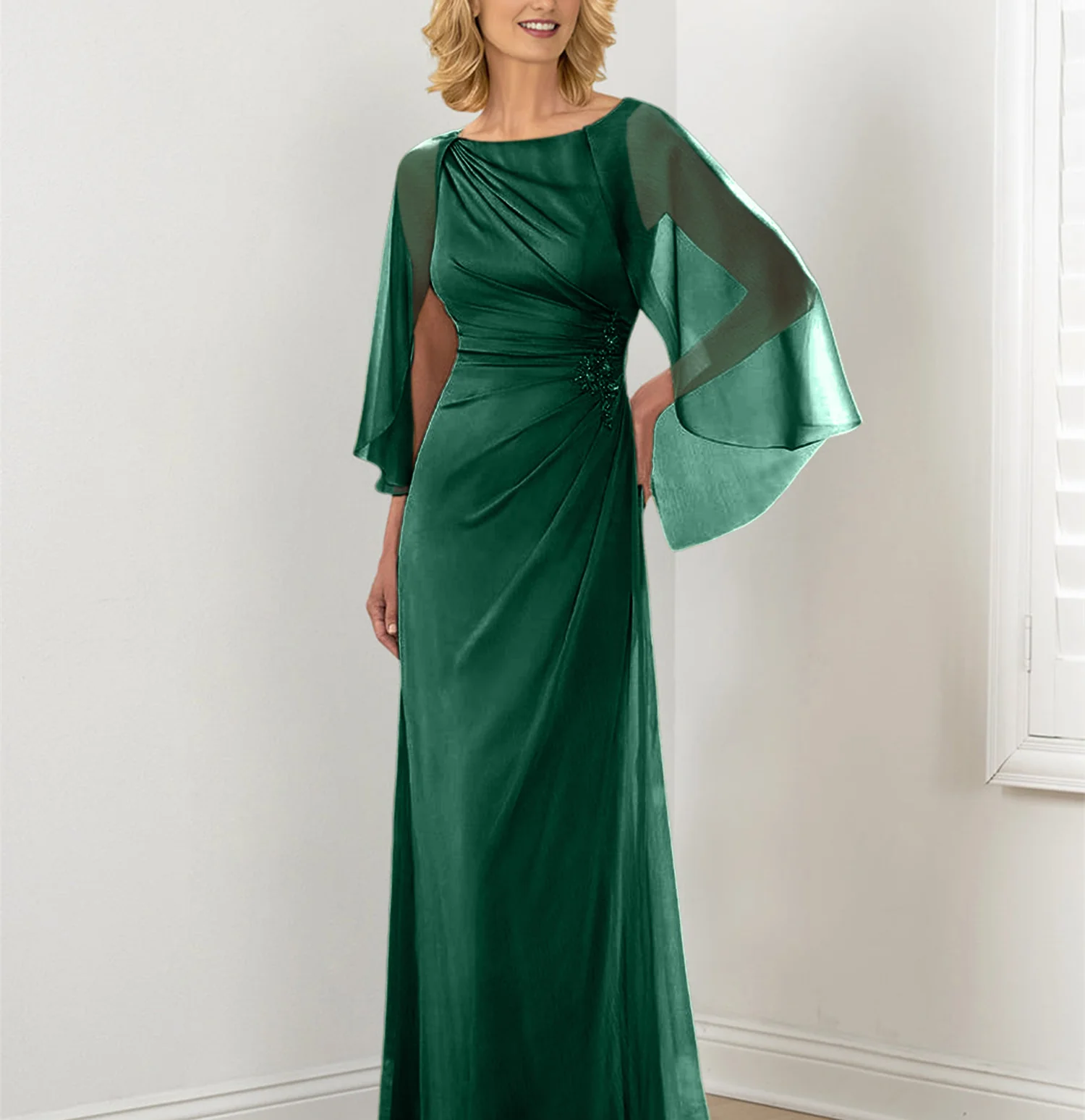 Sheath/Column Round Neck Mother of the Bride Dresses with Ruched - Image 4