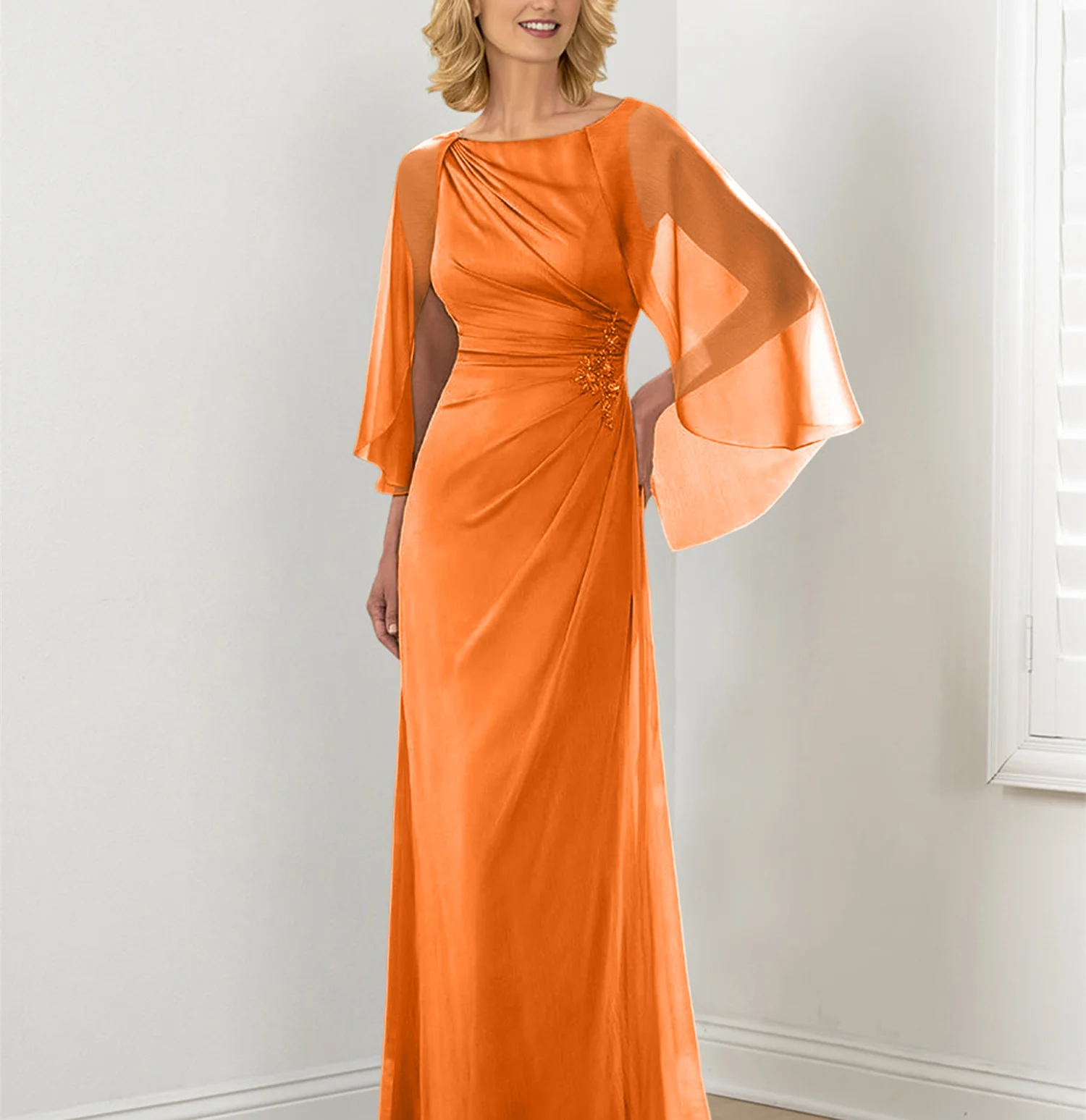 Sheath/Column Round Neck Mother of the Bride Dresses with Ruched - Image 5