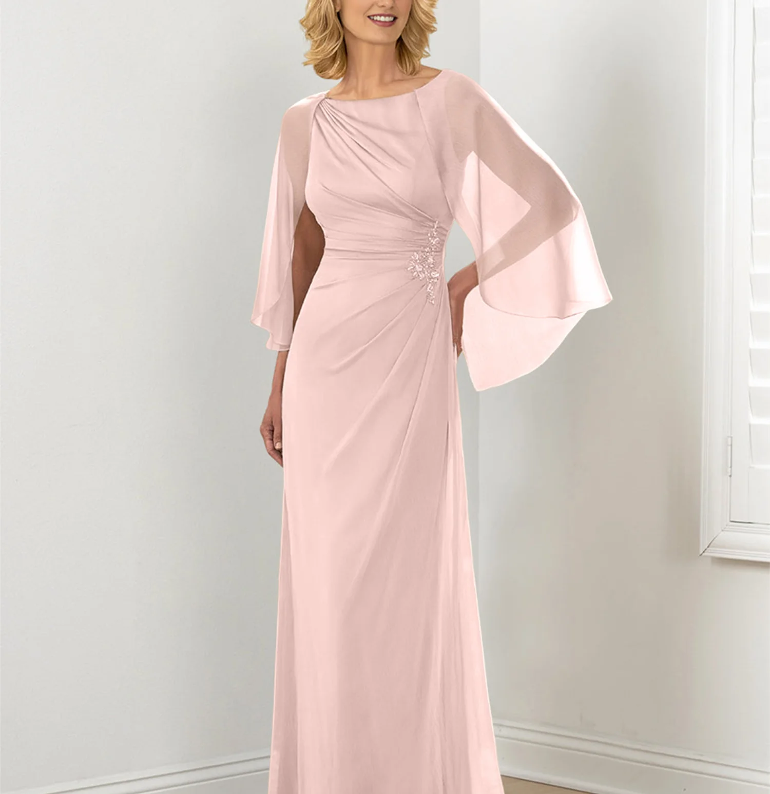 Sheath/Column Round Neck Mother of the Bride Dresses with Ruched - Image 7