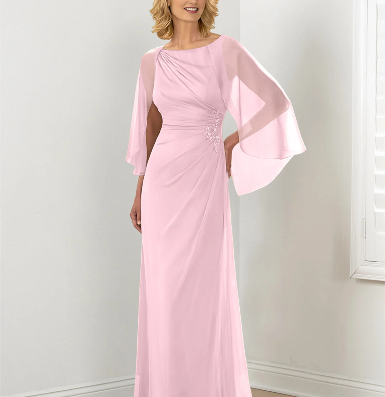 Sheath/Column Round Neck Mother of the Bride Dresses with Ruched - Image 8