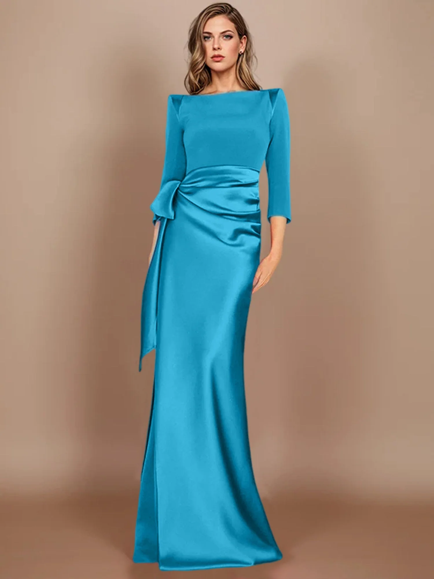Sheath/Column Scoop 3/4 Length Sleeves Floor-Length Mother of the Bride Dresses with Bow - Image 16