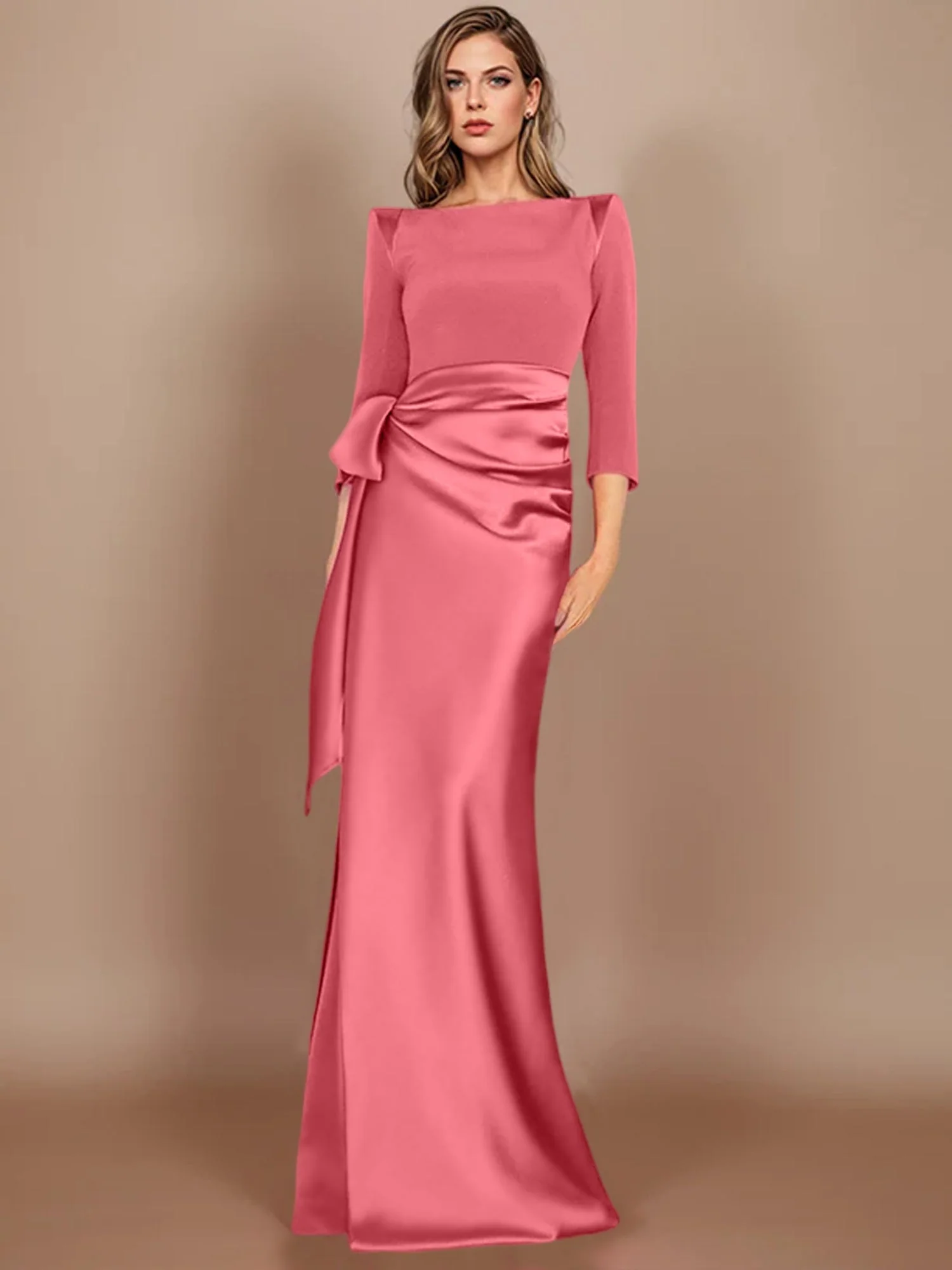 Sheath/Column Scoop 3/4 Length Sleeves Floor-Length Mother of the Bride Dresses with Bow - Image 19
