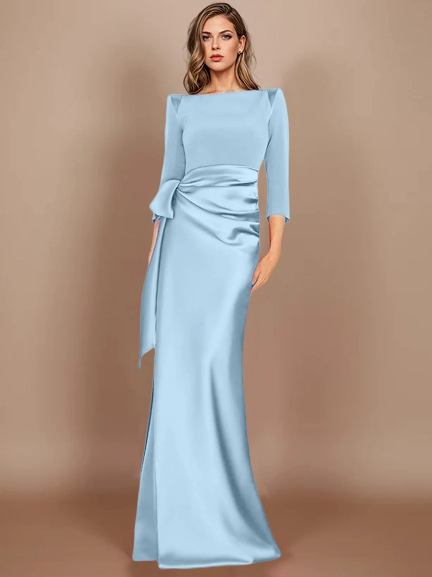 Sheath/Column Scoop 3/4 Length Sleeves Floor-Length Mother of the Bride Dresses with Bow - Image 52