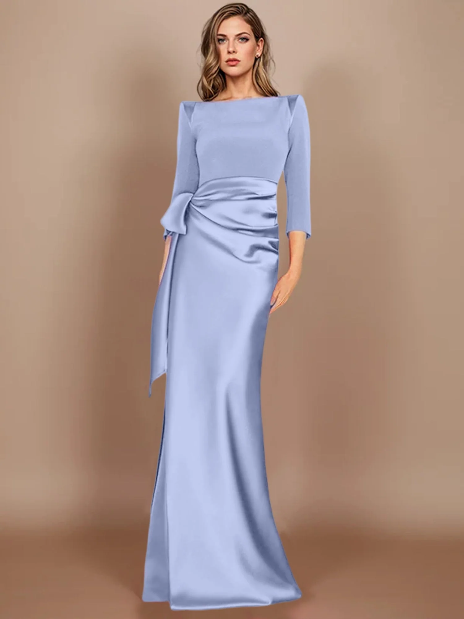 Sheath/Column Scoop 3/4 Length Sleeves Floor-Length Mother of the Bride Dresses with Bow - Image 64