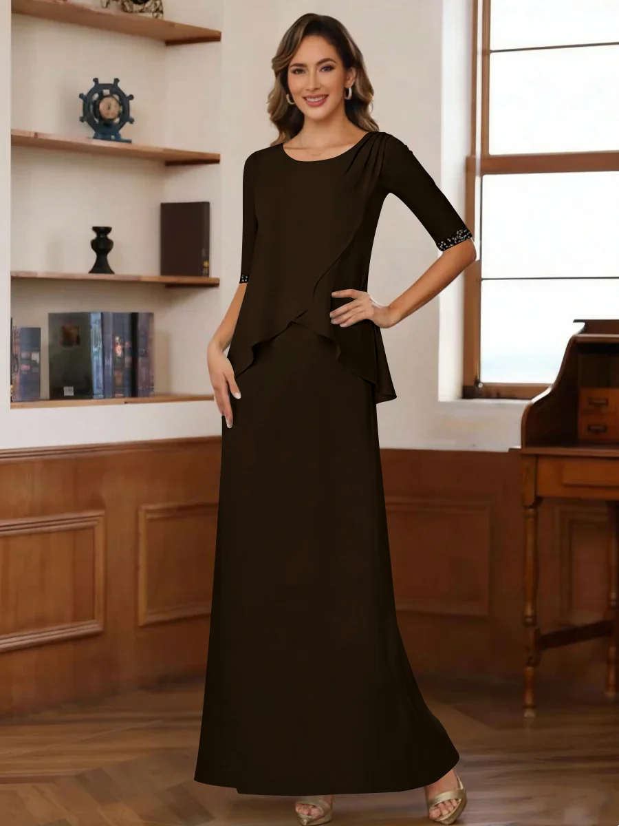 Sheath/Column Scoop Chiffon Mother of the Bride Dresses Ankle-Length Half Sleeves Sequins Ruched - Image 16