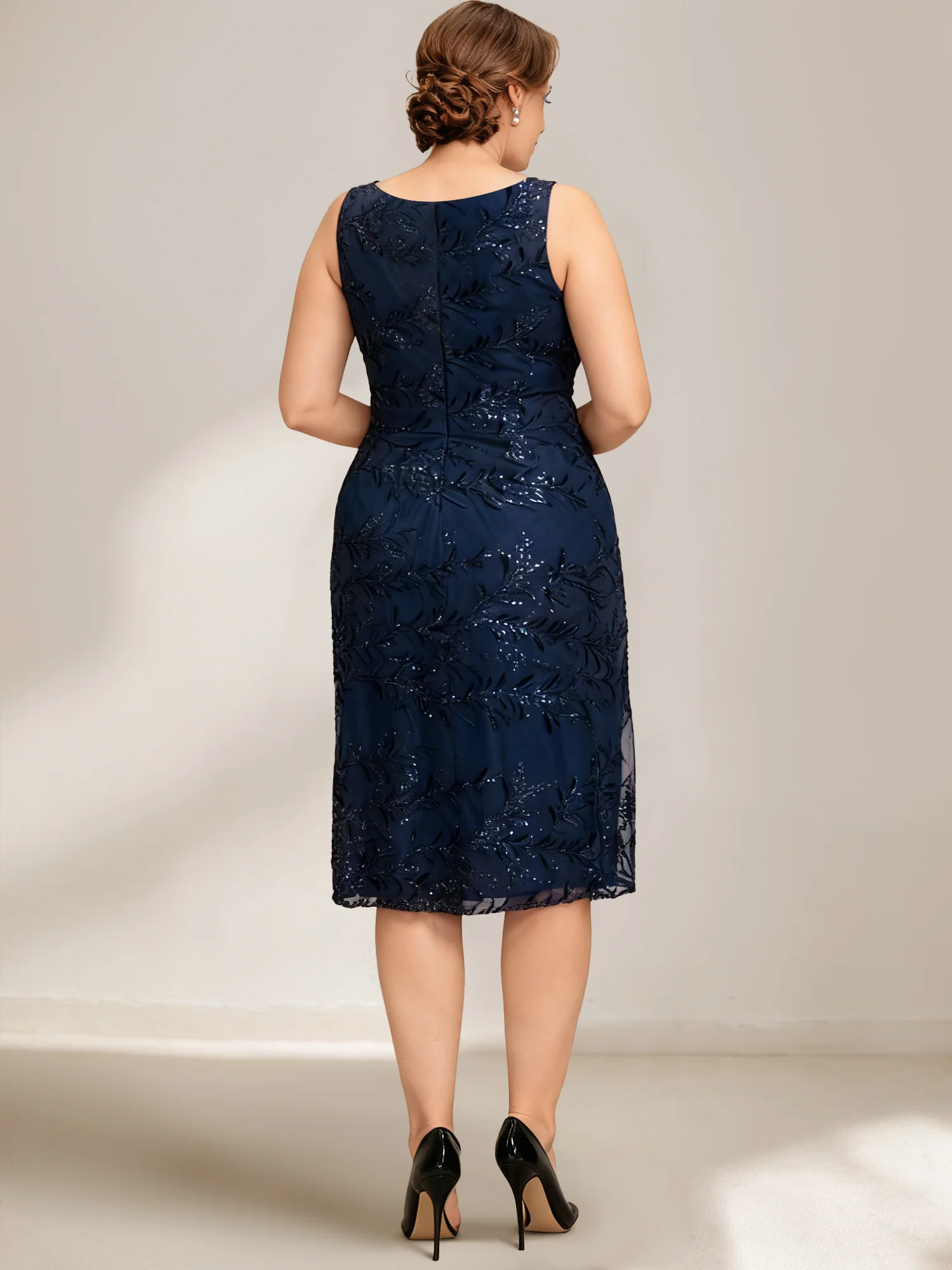 Sheath/Column Scoop Chiffon Plus Size Mother of the Bride Dresses Sequins Lace with Wrap/Jacket - Image 4